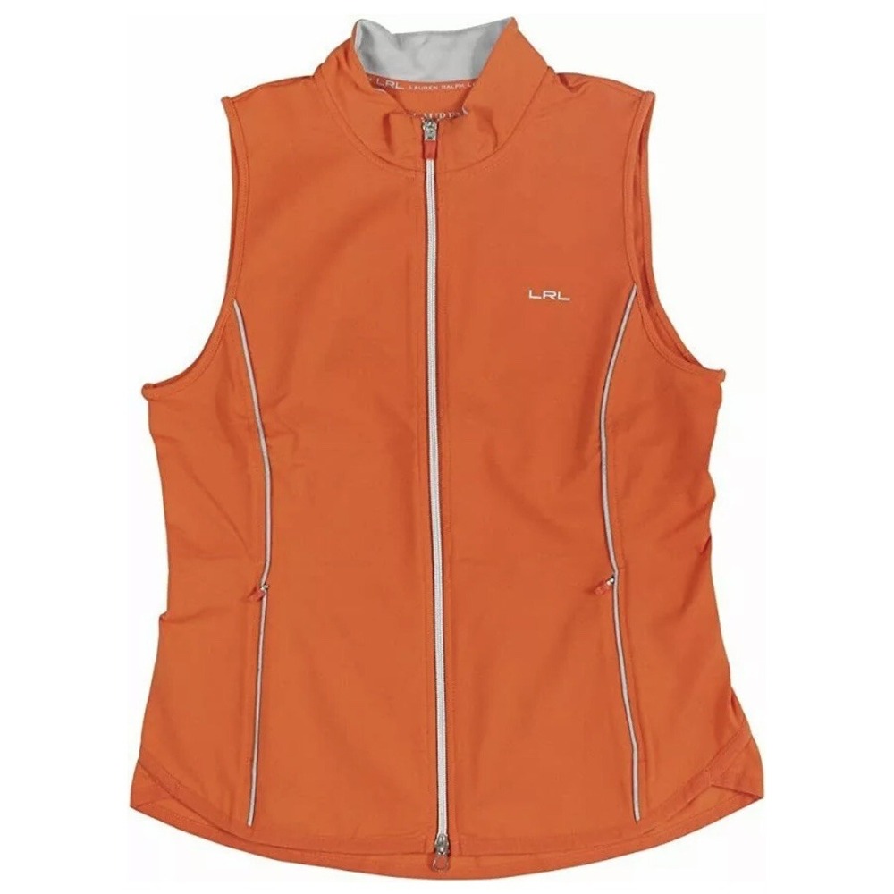 LAUREN RALPH LAUREN Women's Orange Activewear Full Zip Jersey Vest Size Small